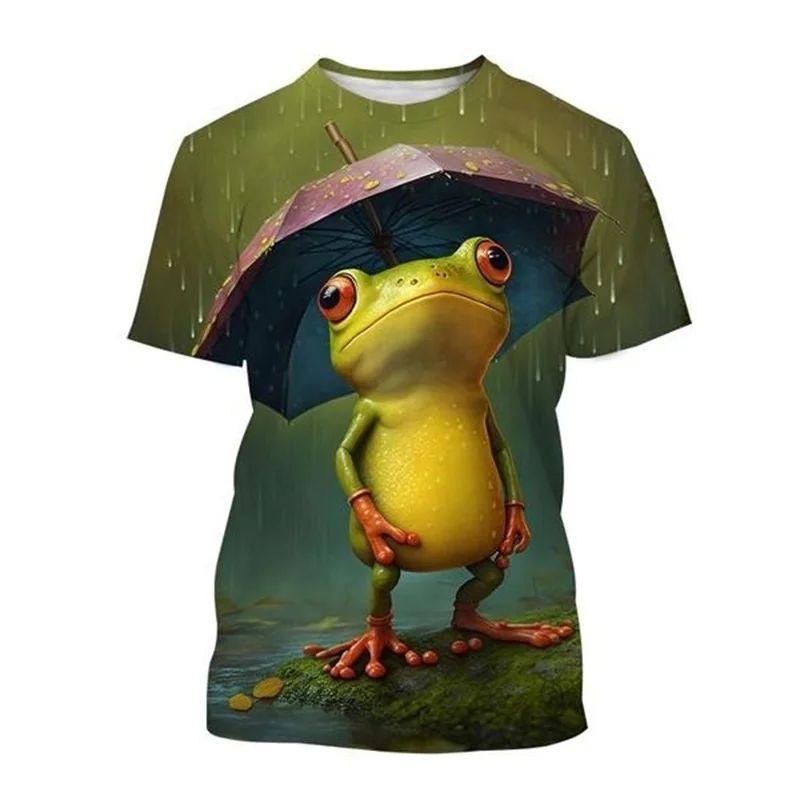 Summer Men 3d Printed Cute Animal Funny Frog Pattern T-Shirt Fashion O Collar Short Sleeve Loose Fun Plus Size Comfortable Top