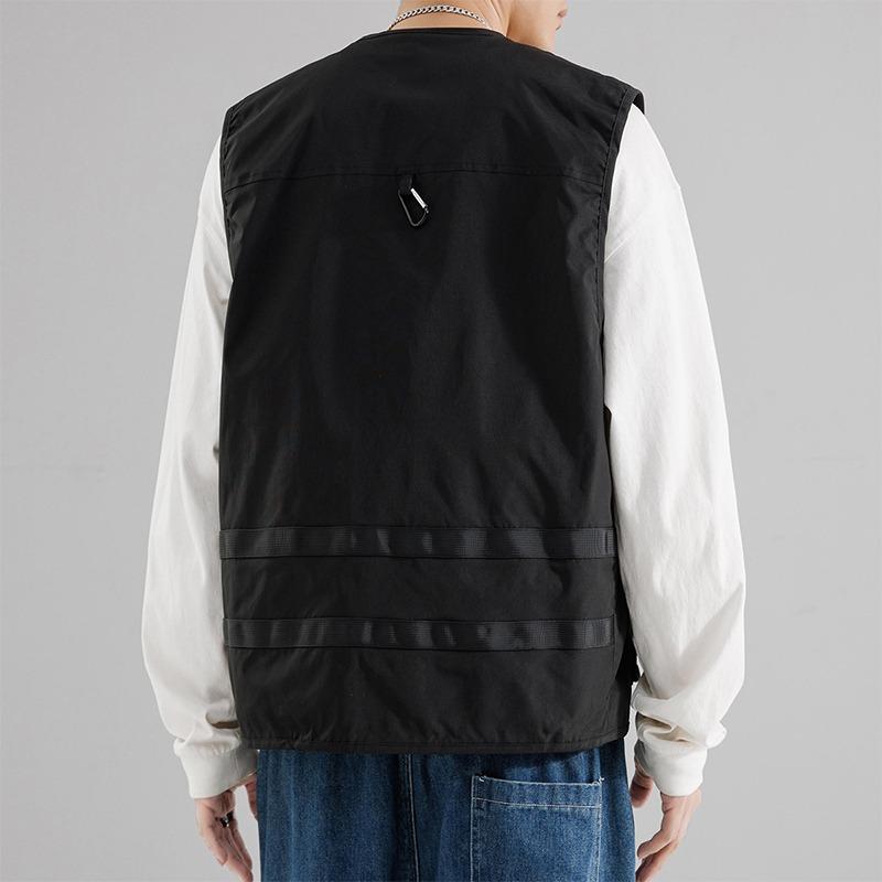 Herren Multi-Taschen Weste Ärmellos Einfarbig Reißverschluss Strickjacke Modisch Lässig Locker Oberteil