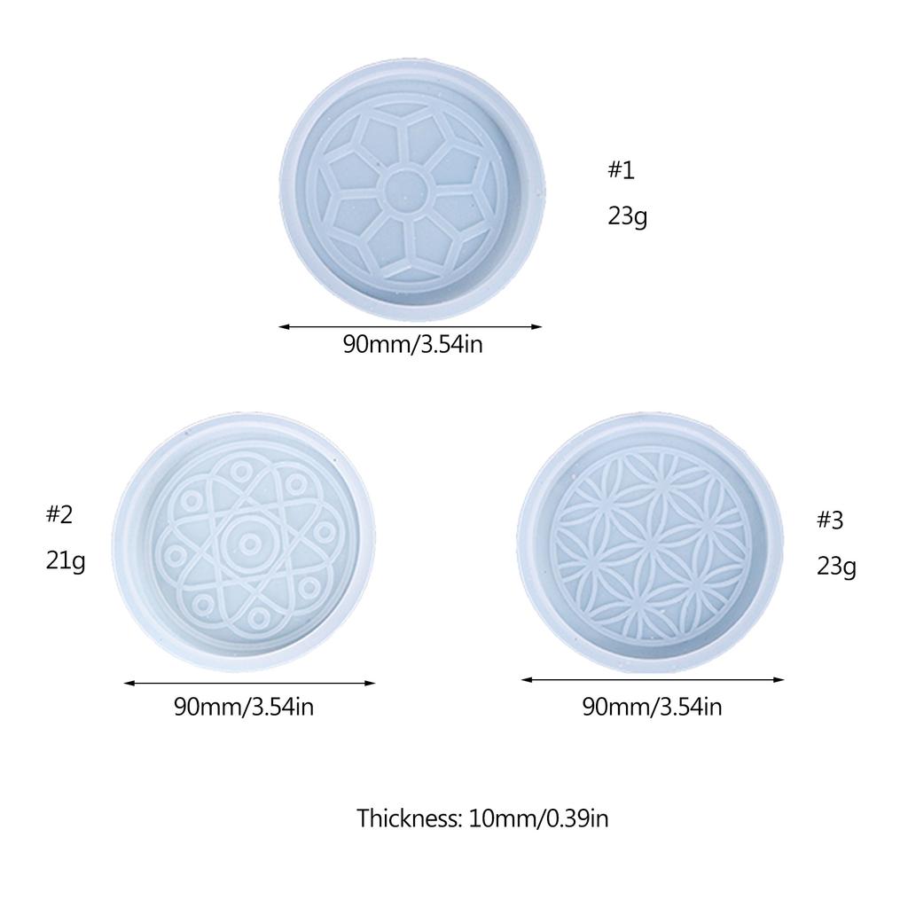 1/3x Deep Round Coaster Molds Resin Coaster Silicone Molds Silicone Flower Pattern Coaster Epoxy Casting Mold DIY Tool