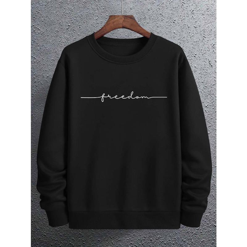 Men'S Fashion Regular Round Neck Sweatshirt, Easy Casual Top for Men, Long Sleeve Round Neck Print Sweatshirt, Letter Pattern Print Sweatshirt