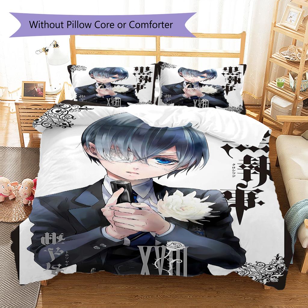 Black Butler Pattern Bedding,Quilt Set Quilt Cover Pillowcase Home Birthday Gift (1 * Duvet Cover + 2 * Pillowcase, Without Core)
