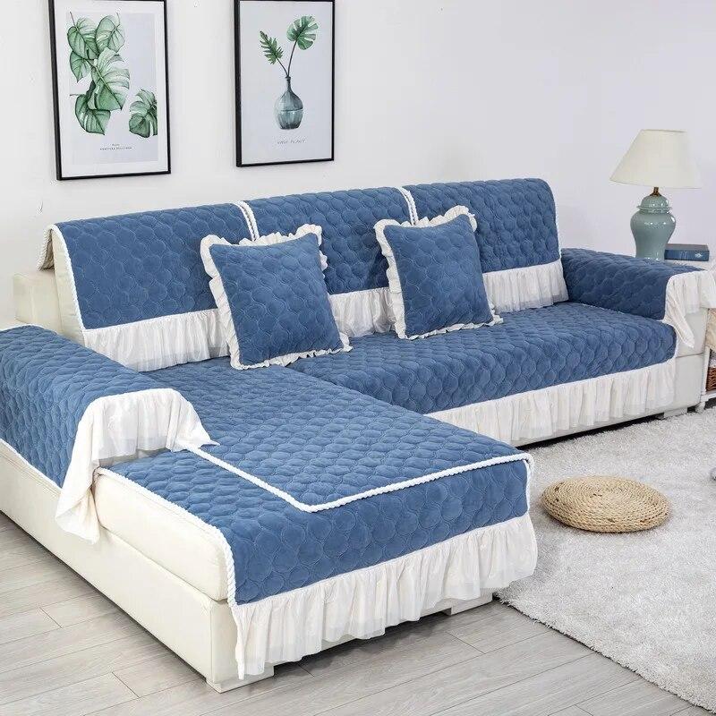 

Современные бархатные стеганые секционные чехлы для диванов для гостиной, теплые короткие плюшевые диванные полотенца, мягкие на ощупь чехлы для диванов W90 x L240 x H18cm
