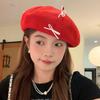 Bow Beret Red Painter Hat Uv Protection Breathable Female Lightweight Style