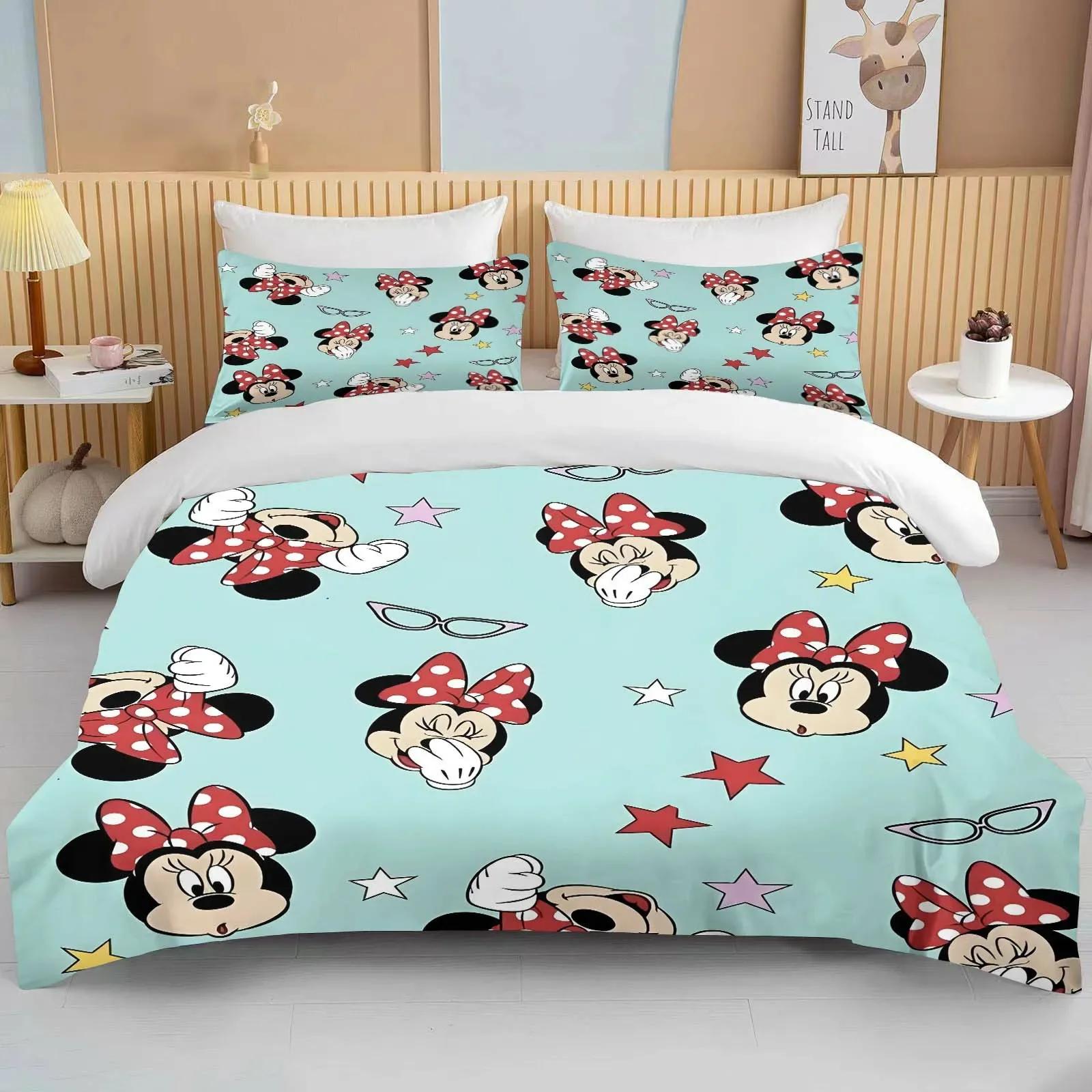 

Minnie Mouse Bedding Sets Soft Comforter Cover Bed Cover Duvet Cover Pillow Case 2-3 Pieces Sets Bedroom Decoration EU King 240x220cm