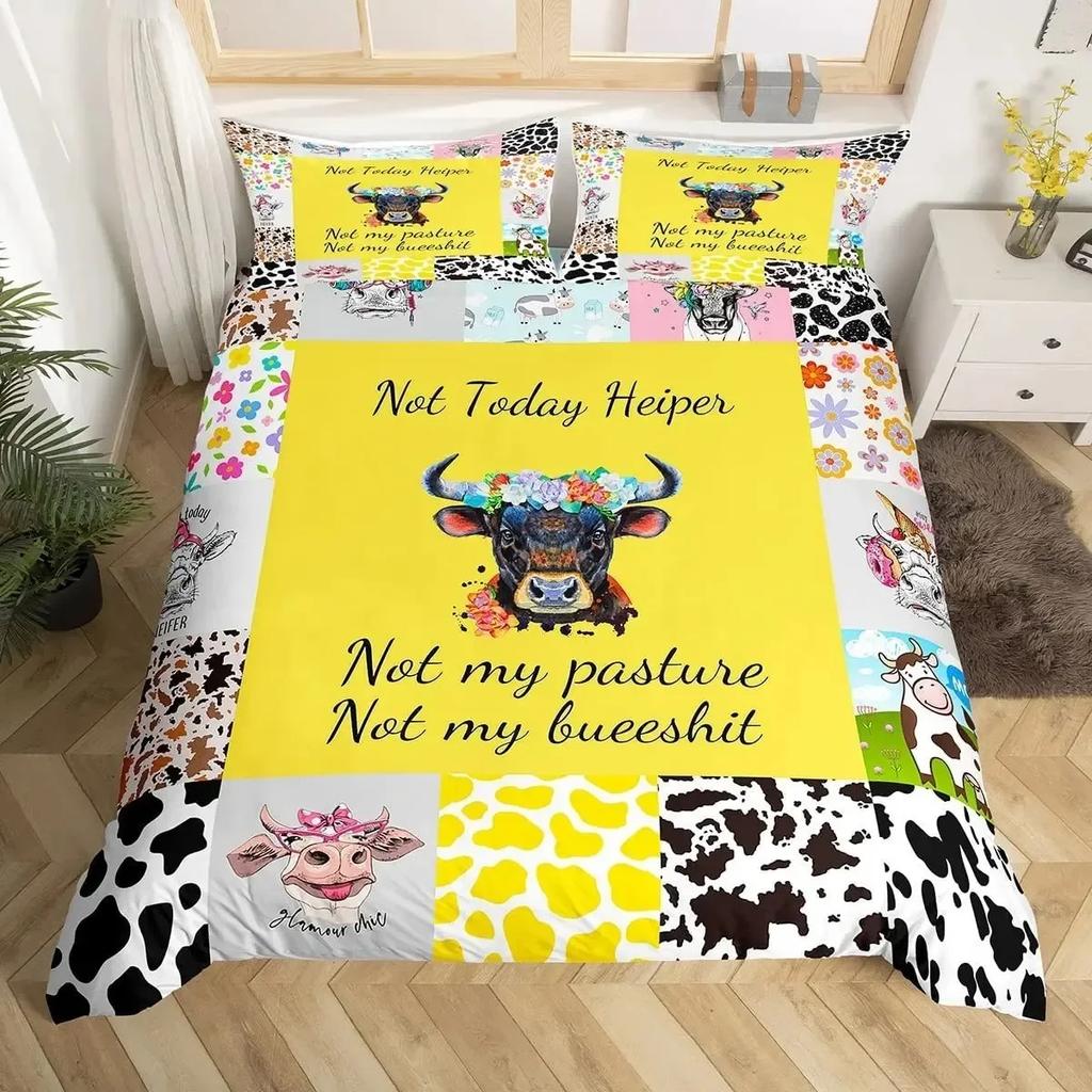 Cow Sunflower Bull Cattle Smoky Mountain Western Comfortable Duvet Cover Pillowcase Bedding Set Children Bedroom Decoration