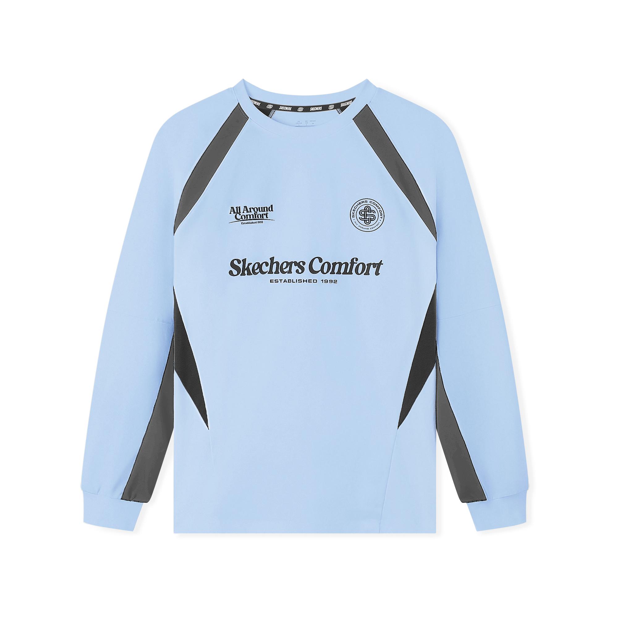 Skechers Nautical Style Fashion Versatile Loose Breathable Long Sleeve Raglan Knit Crew Neck T-Shirt Unisex Tops Cashmere-Blue L225U045-00F5 S