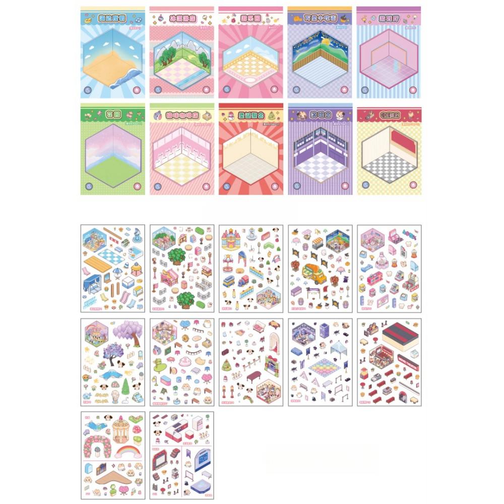 3D krajinné miniaturní scénické samolepky roztomilá kapybara kapesní scénická sada pro děti