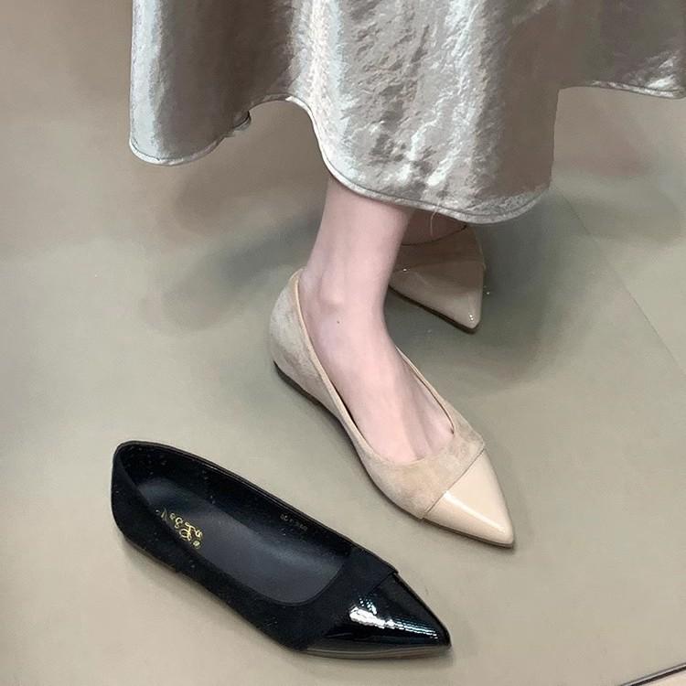 Spring and Summer 2025 New Flat Shoes French Versatile Pointed Inner Height Increase with Skirt Shallow Mouth Splicing Commuter Shoes