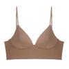 Summer Popular Glossy Solid Color French Triangle Cup Bra Women's Thin Shoulder Straps Deep V Low Neck Light and Seamless Bra Cover
