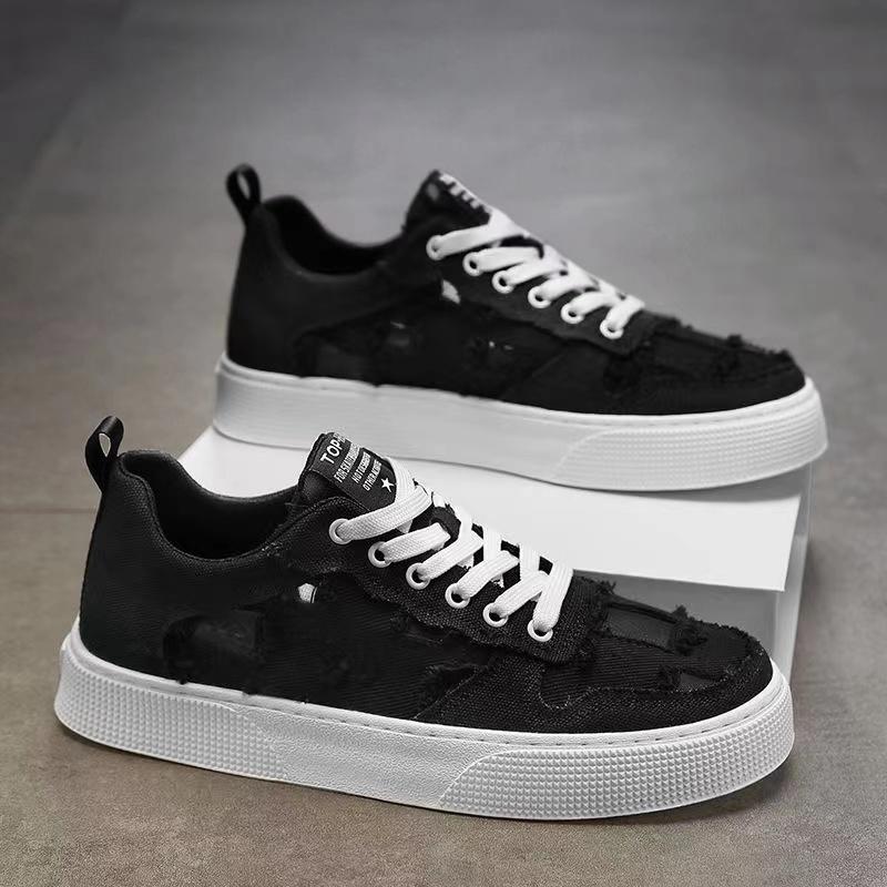 Fashion Chunky Sneaker Men Ripped Design Hollow Out Summer Breathable Board Shoes Fashion Casual Increased Internal Platform Shoes