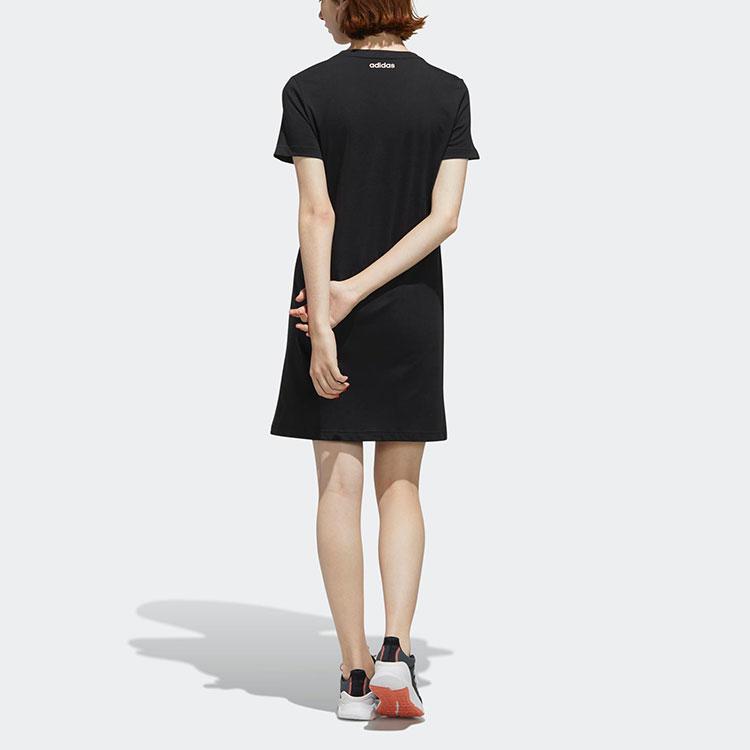 Adidas Logo Comfortable Loose Round Neck Short Sleeve Dress Women Dresses Black FL0141
