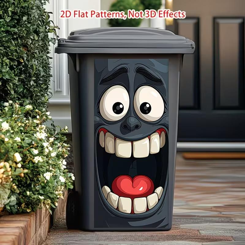 Big Mouth Cartoon Face 2D Flat Trash Can Sticker Removable Waterproof Wall Decal for Kids Playroom Home Decor