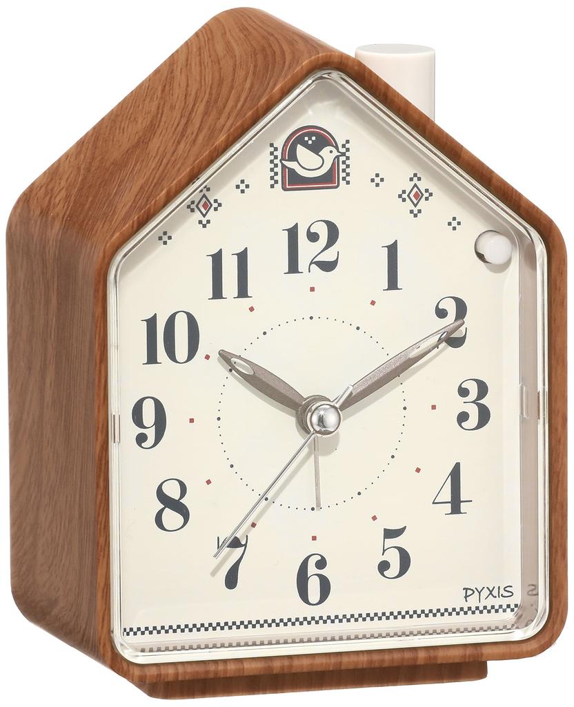 Seiko Clock PYXIS Alarm Clock, Natural Nature Sound, Analog, Switchable Alarm, Brown, Wood Grain Pattern, NR444A