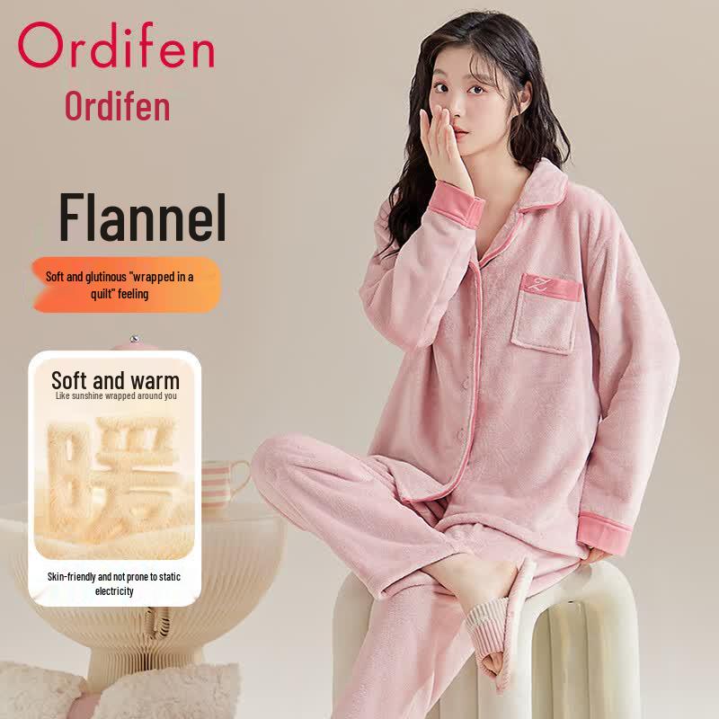 Audifen Women s Flannel Cardigan Loungewear Set M
