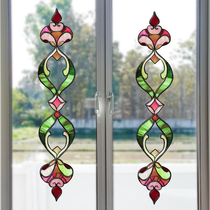 Colored Art Glass Style Window Stickers, Retro Patterned Self-adhesive Glass Stickers for Home Decoration