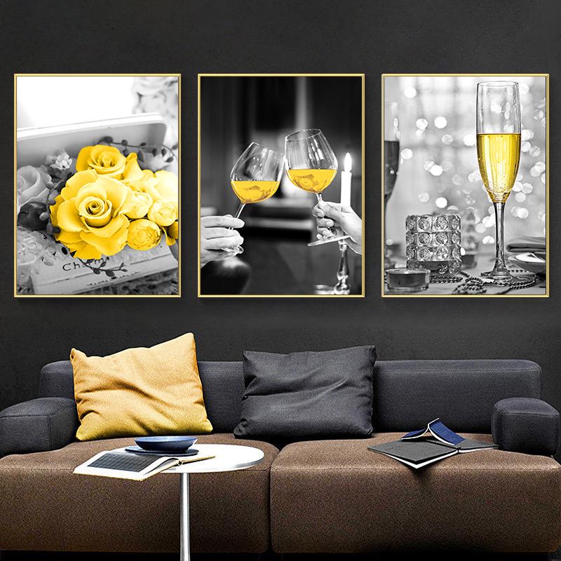 Poster e Stampa di Vino Rosso e Calice da Vino Pittura su Tela per Ristorante Arte Murale Quadro per Soggiorno Cucina Decorazioni per la Casa Cuadros