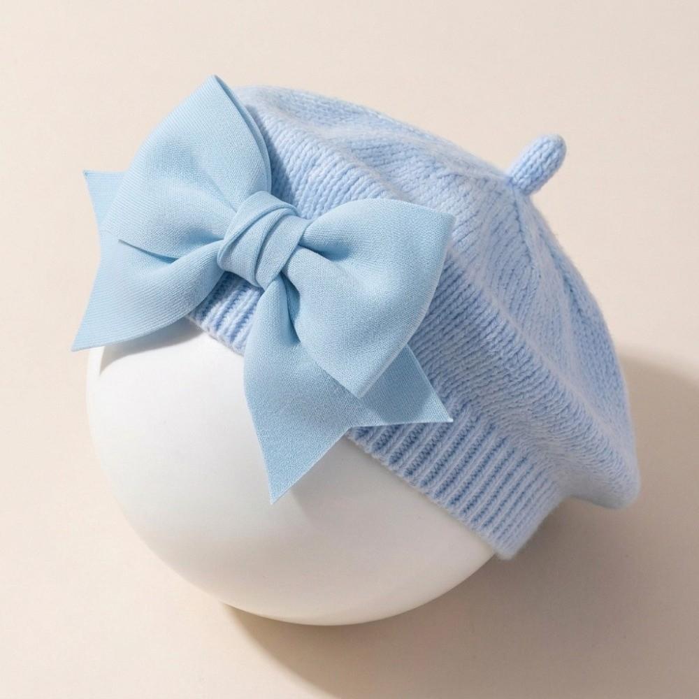 Soft Baby Big Bow Beret Knitted Warm Hat New Kids Beanie Cap  Fall Winter