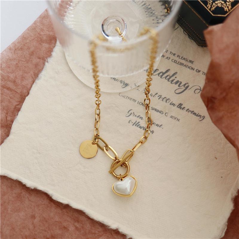18K Gold Heart Bar Pearl Necklace - Korean/Japanese Style Short Personalized Choker for Sweaters