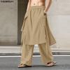 Vintage Men Elastic Waist Irregular Layers Casual Long Pants Trousers