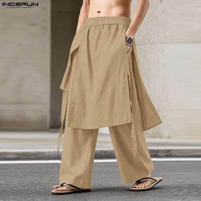 Pantaloni casual lungi pentru bărbați, vintage, cu talie elastică și straturi neregulate