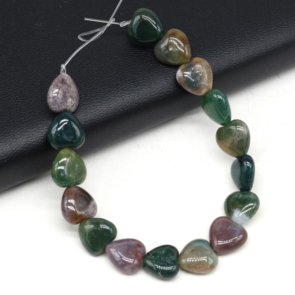 16Pcs/String, Spiritual Healing Crystal Heart Beads, Bohemian Style Natural Stone Rose Quartz Gemstone Loose Spacer Beads for Jewelry Making DIY Craft