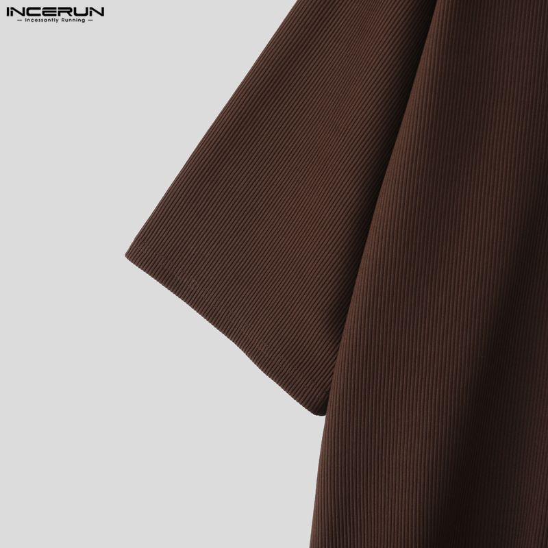 INCERUN Oversized Men 3/4 Sleeve Embroidery Texture Casual Loose T-shirts Tops