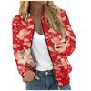Fashionable Women Long Sleeve Casual Jacket Floral Leaf Print Round Neck Zipper