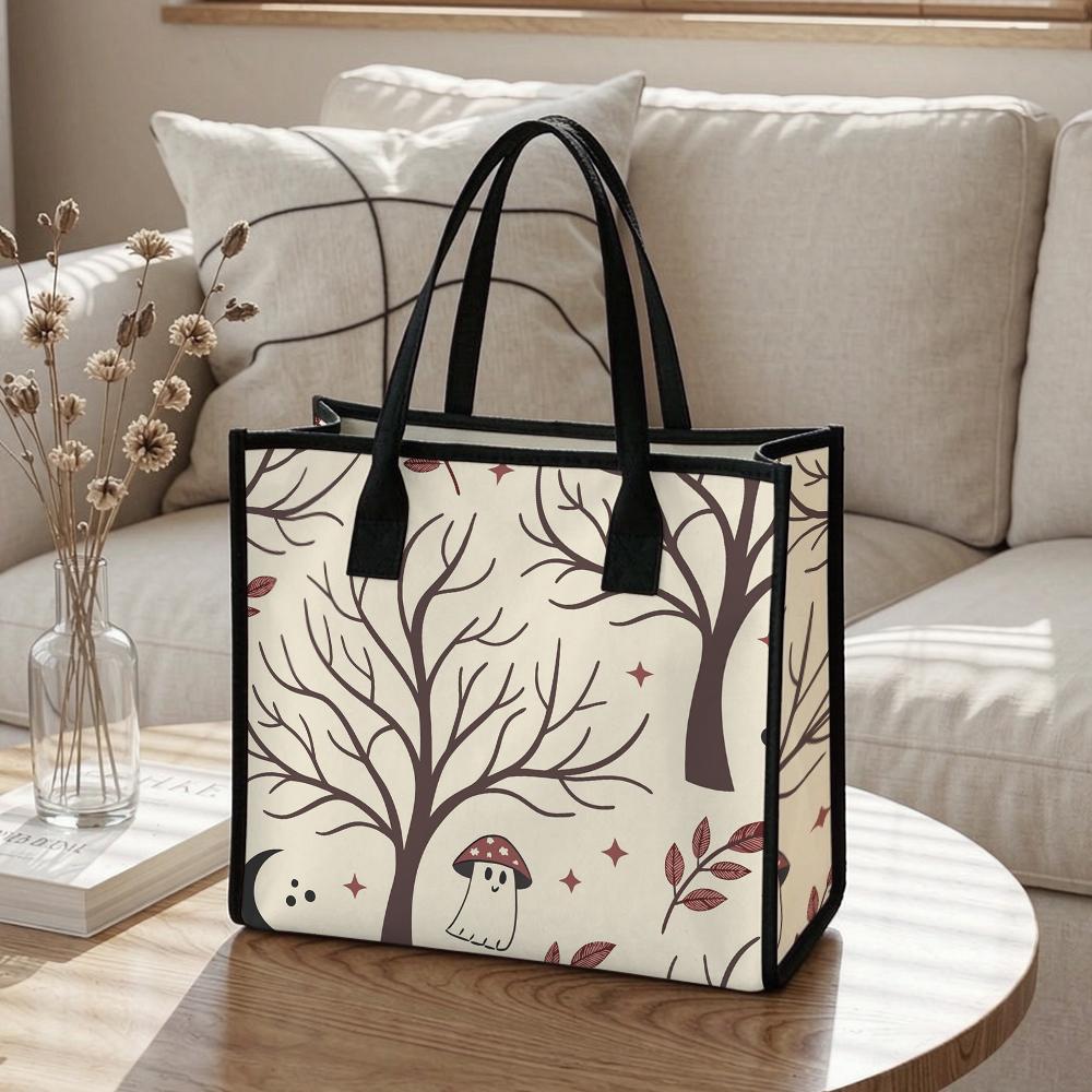 Cute Ghost Fall Tree Printed Tote Bag Casual Large Capacity Handbag for Daily Use