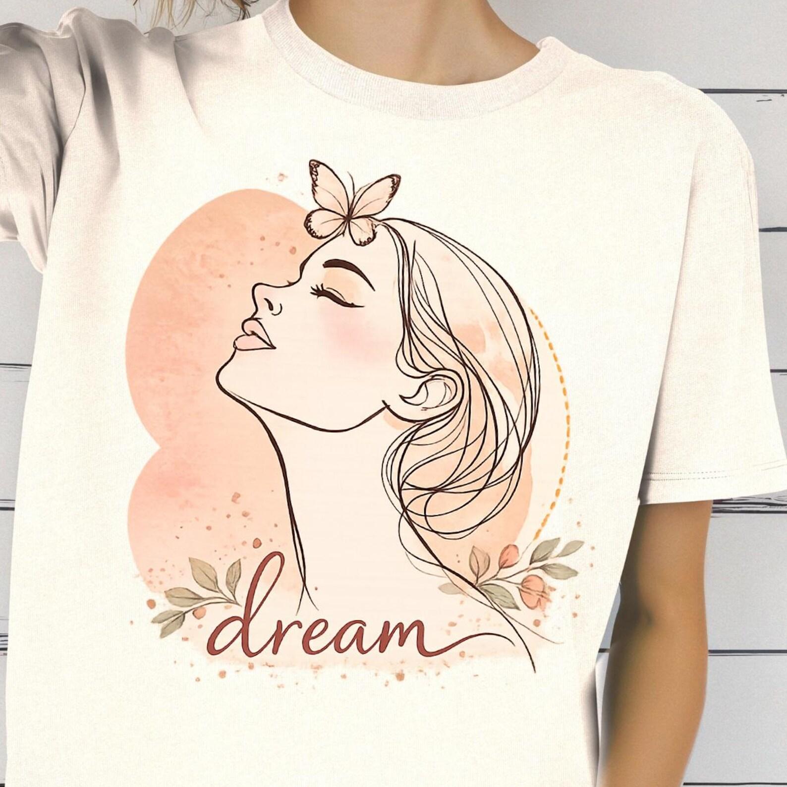 Dream Butterfly Shirt, Minimal Woman Face Tee, Feminine Line ArT shirt, Boho Dreamer Tee, Inspirational Butterfly Shirt L