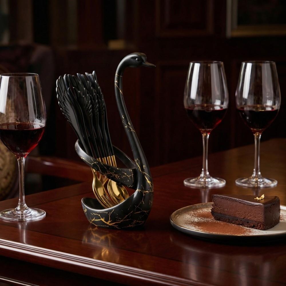 Stainless Steel Cutlery Holder Racks with Forks Spoons Dessert Forks Spoons Swan Cutlery Set Tea