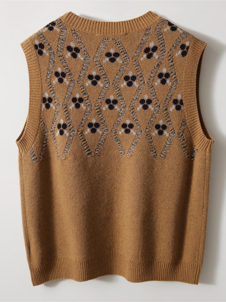 Avslappnad V-ringad stickad väst för kvinnor: Höst/Vinterkollektion - Polyestermaterial, V-ringad design, Enkelt mönster, Casual stil