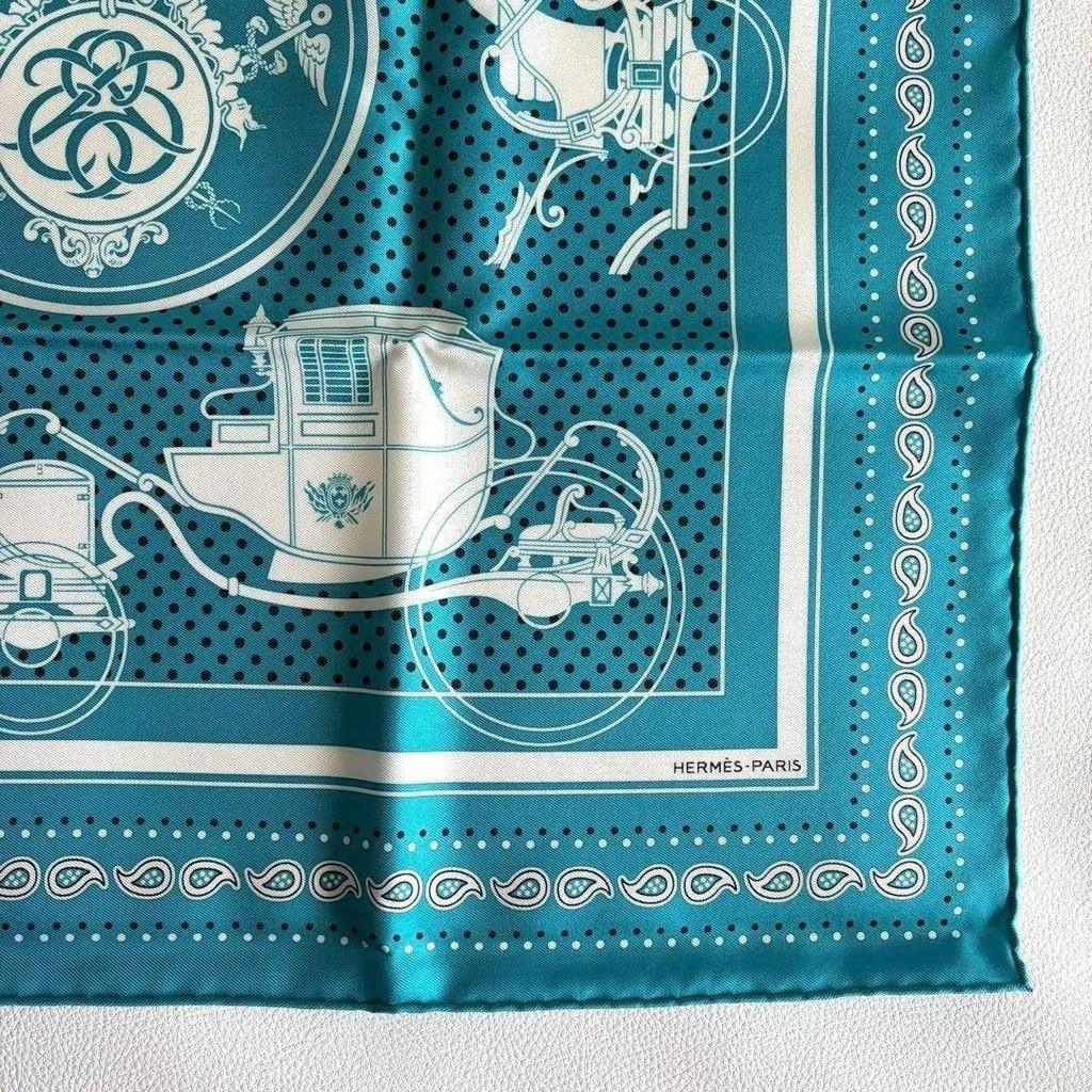 Used Excellent condition Hermes Carre 55 Ex-Libris turquoise bandana pattern with box