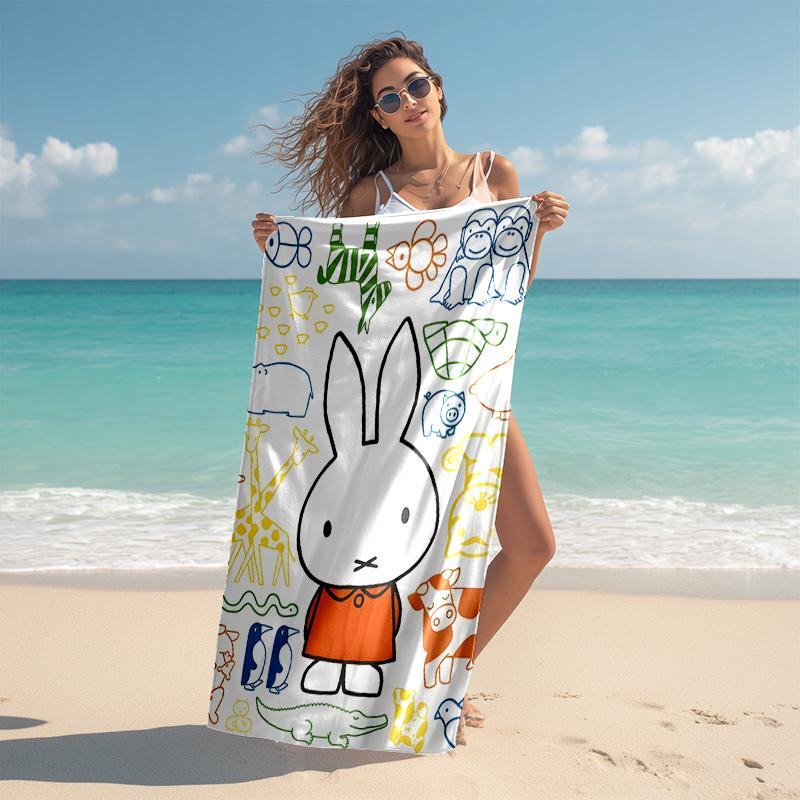 1pc Miffy1 Beach Towel, Comfortable and Thick, and Swimming/Bath/Picnic/Camping Towel, Suitable for Seaside Beaches