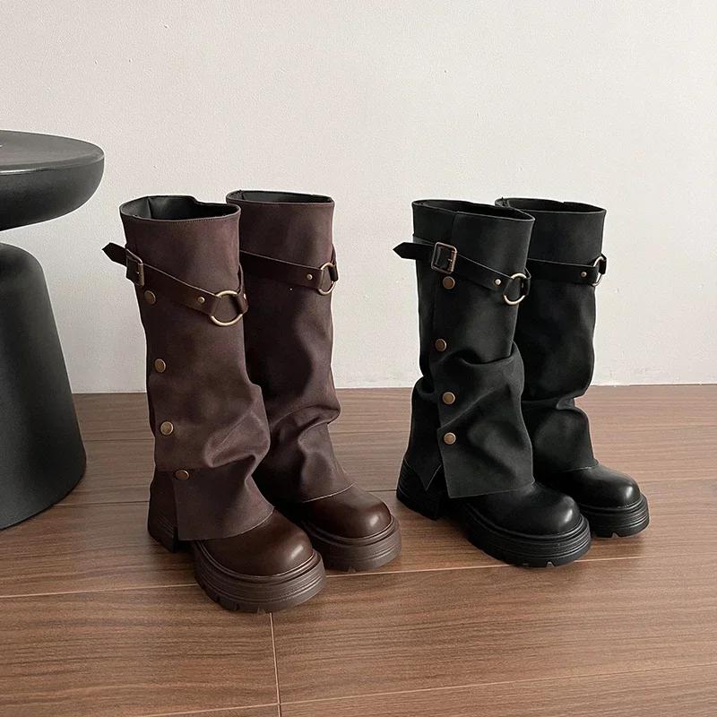 Fashion Winter Short Plush Women Knee High Boots Fashion Slip On Knight Long Booties Ladies Casaul Platform Heels Botas Mujer