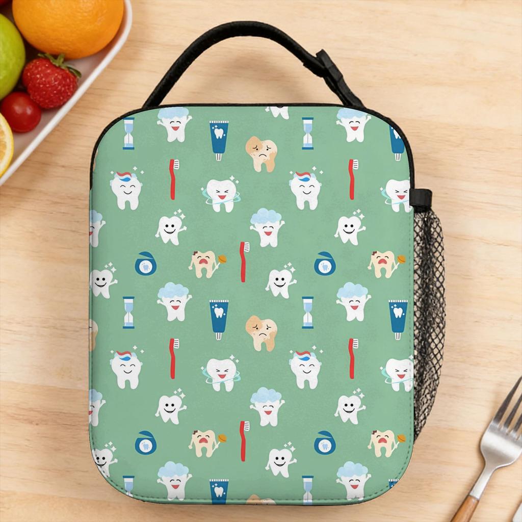 Teeth Dentist Thermal Lunch Bag School Portable Insulated Tote Food Bags For Girl Boy Oxford Graphic Design Cooler Bag