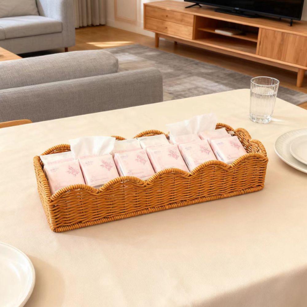 Lightweight Rattan Weave Basket Rectangular Home Organization Basket Home Decoration