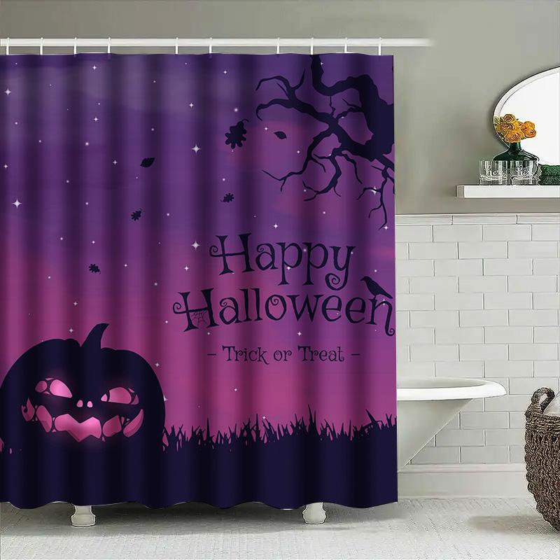 

1Pchalloween Pumpkin Curtain Scary Bat Print Dark Purple Shower Curtain For Bathroom Decor W60H190(CM)-1 Pcs
