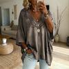 Modern Geometric Line Printed T-shirt, Plus Size V-neck Women's Bat Sleeve Loose Casual Top