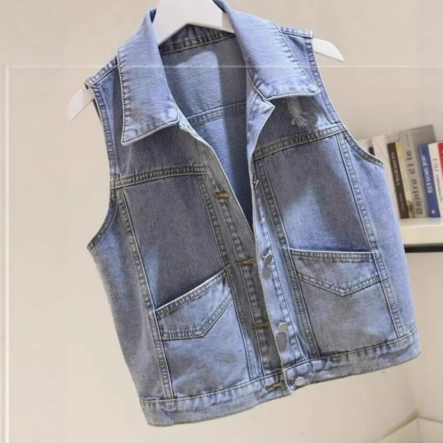 American Loose Women's Denim Vest Sleeveless Vest Short Jacket Thin Jacket