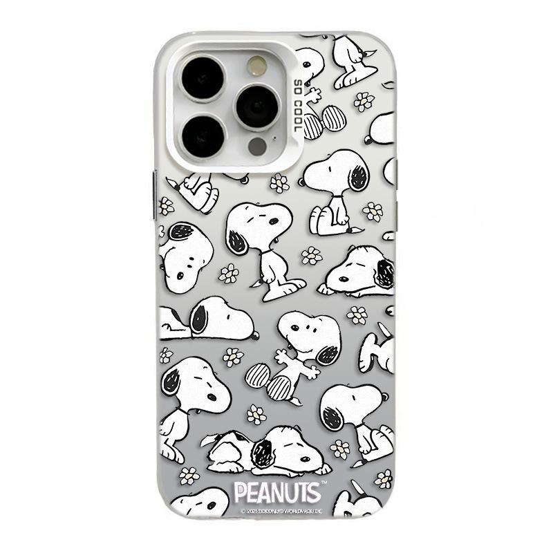 Snoopy Cartoon Silver Phone Case for iPhone 16 Pro Max & 15 Pro, Drop-Proof for Women
