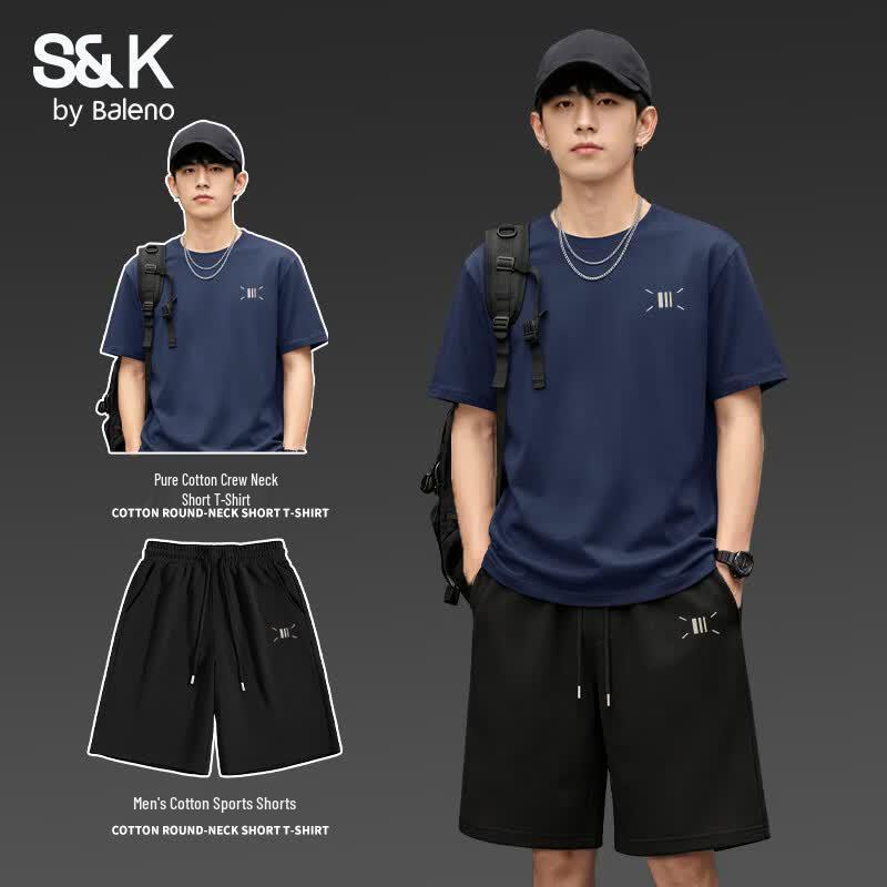 Baleno Men s S&K Pure Cotton T-Shirt & Casual Shorts Set M