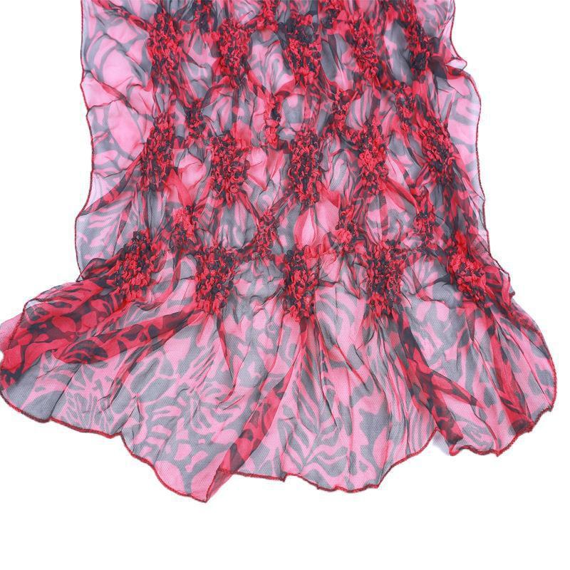 Lightweight Chiffon Scarf With Floral Print Elastic Edge Wrap Shawl Women Sun Protection Accessory Fashionable Office Wear