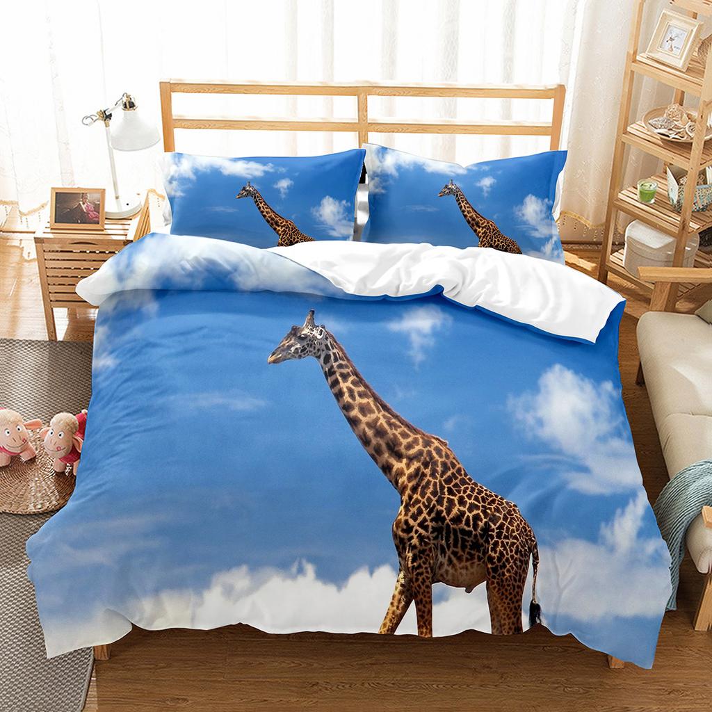 Farbenfrohe Giraffe Bettbezug-Set Niedliches Wildtiermuster Polyester Bettdeckenbezug Einzel-Doppelgröße für Kinder Bettwäsche-Set