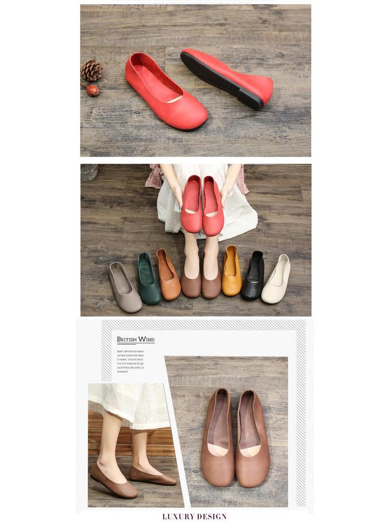 Egyszerű Zen Kézzel Készített Bőr Nagymama Cipő - Női Puhatalpú Lapos Cipő Minden Évszakra