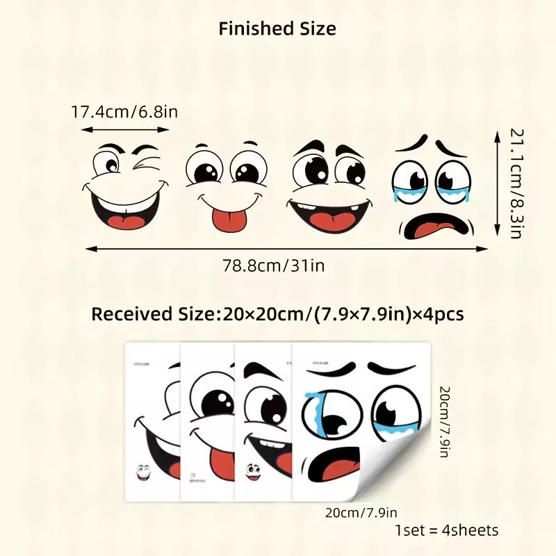 

4pcs Funny Face Stickers to Cover Ugly Wall Spots! Removable & Self-Adhesive for Trash Cans, Walls, Fridge. Fun Decor