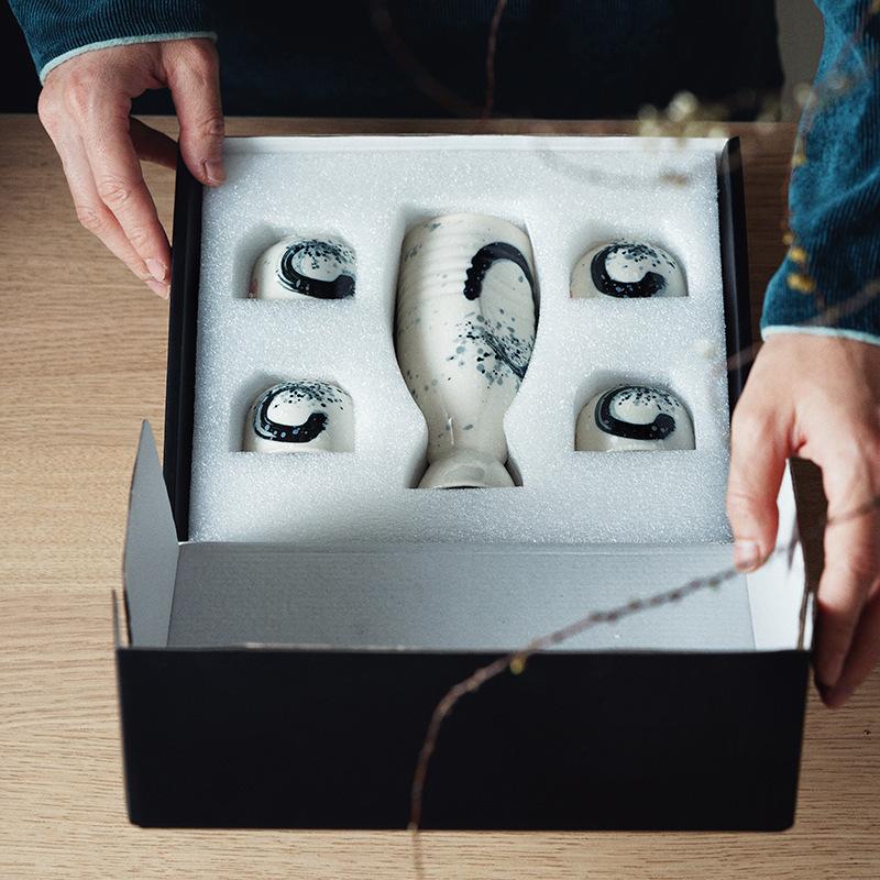 Vintage Ceramic Decanter and Cups Set Japanese Style for Sake Umeshu Home Bar Restaurant Use Liquor Serving Gift