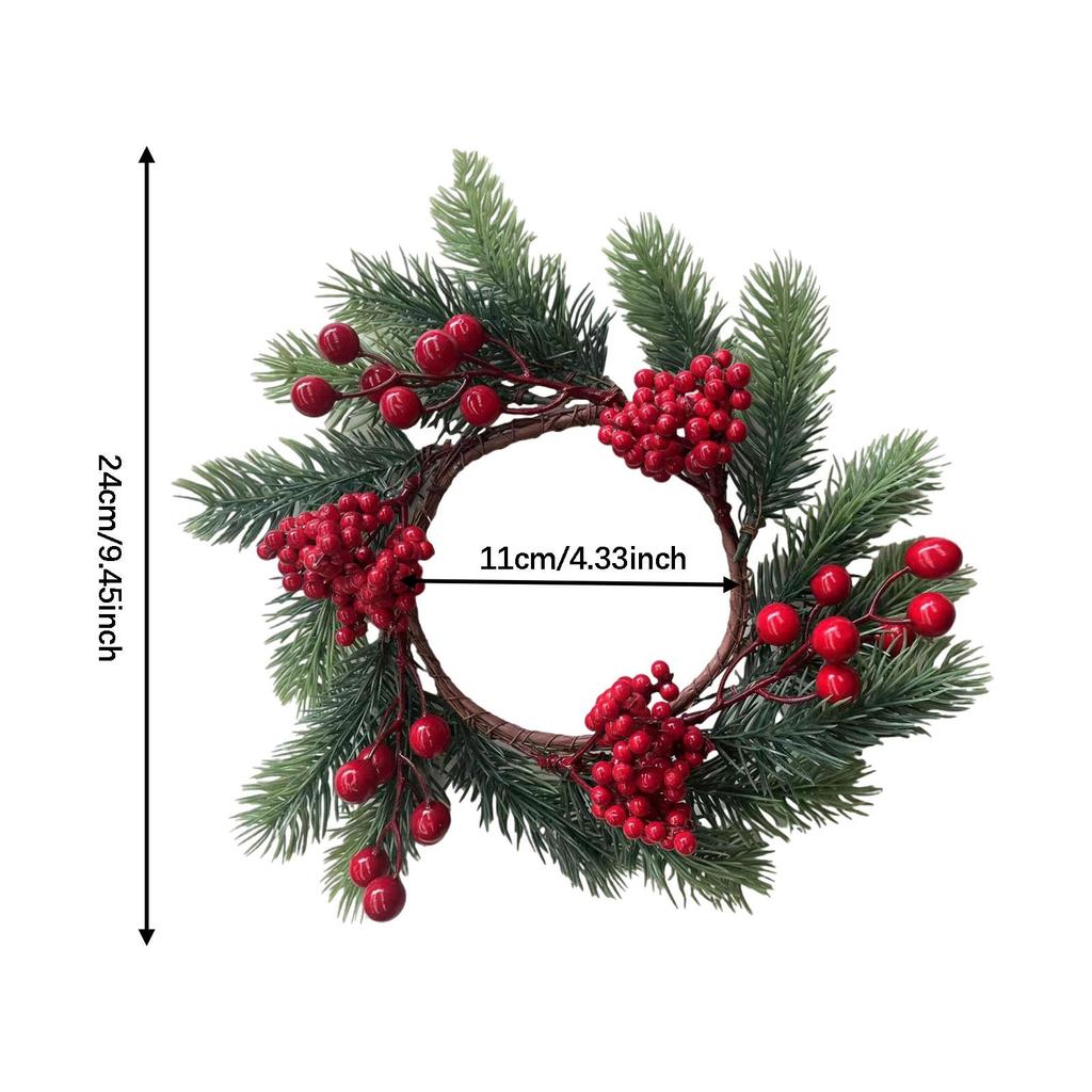 Christmas Candle Ring Handcrafted Candle Wreath with Red Berry Table Centerpeices for Anniversaries Door Winter Parties Wall