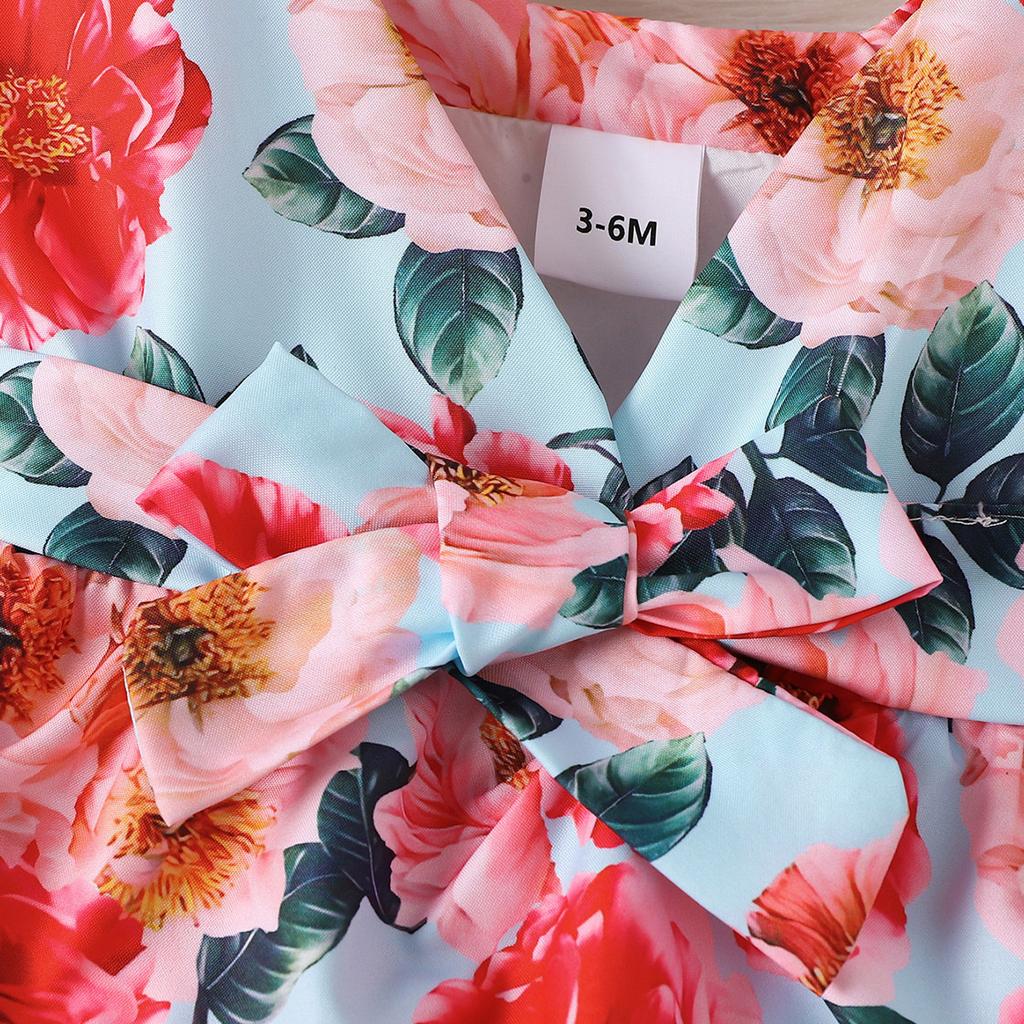 Sommer Neues Mädchen V-Ausschnitt Ärmellos Blume Mode Dreilagiger Kuchen Prinzessinkleid
