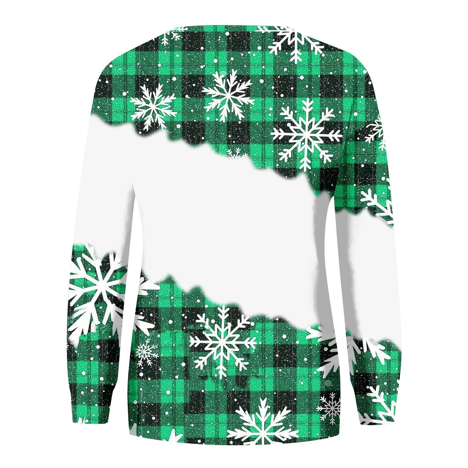 Женская мода рождественский принт длинный рукав свободный круглый вырез толстовка — фото 4