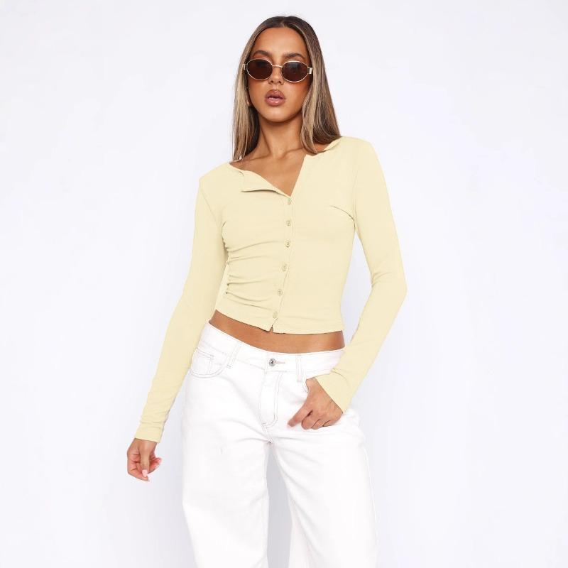 

Женская весна и осень новая мода дикая сексуальная горячая девушка тонкий кардиган на пуговицах V-образный вырез с длинными рукавами топы XL абрикосовый